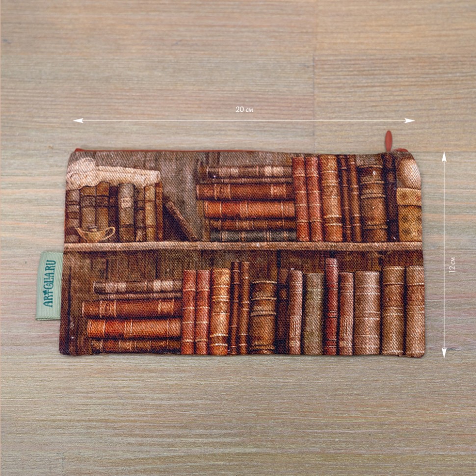 “Bookcase” Linen Zipper Pouch 